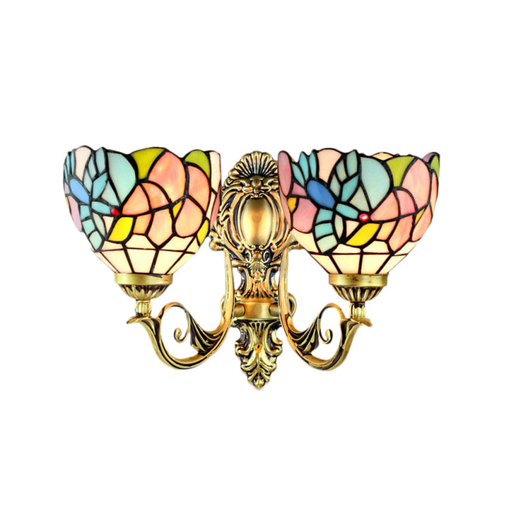 Lisslune | Wall lamp Com Rustic Tempered Glass 2 Heads Wall Fixture Light with Art Pattern for Dining Room