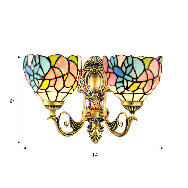 Lisslune | Wall lamp Com Rustic Tempered Glass 2 Heads Wall Fixture Light with Art Pattern for Dining Room