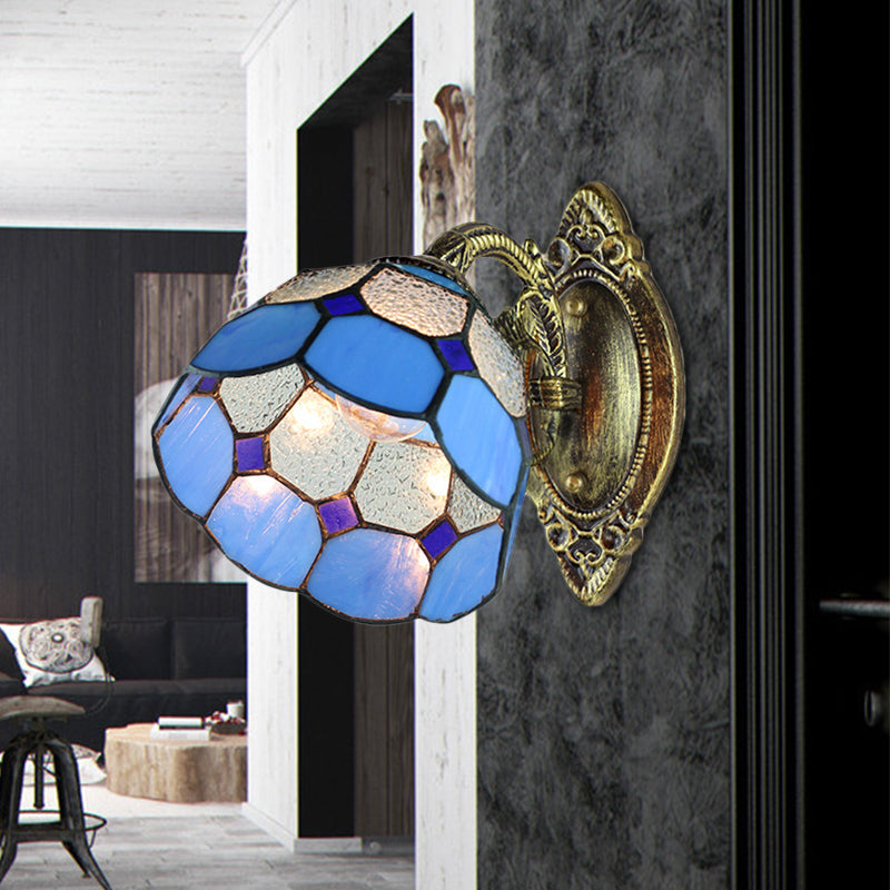 Lisslune | Wall light with jagged edge in Tiffany style, lead glass, 1-flame wall lamp in blue for stairwell