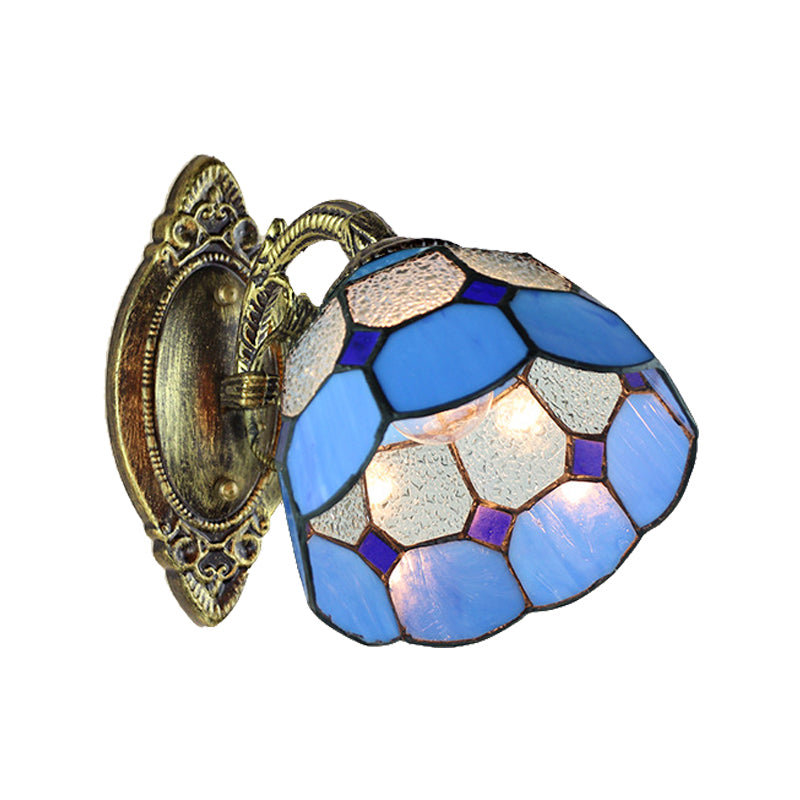 Lisslune | Wall light with jagged edge in Tiffany style, lead glass, 1-flame wall lamp in blue for stairwell