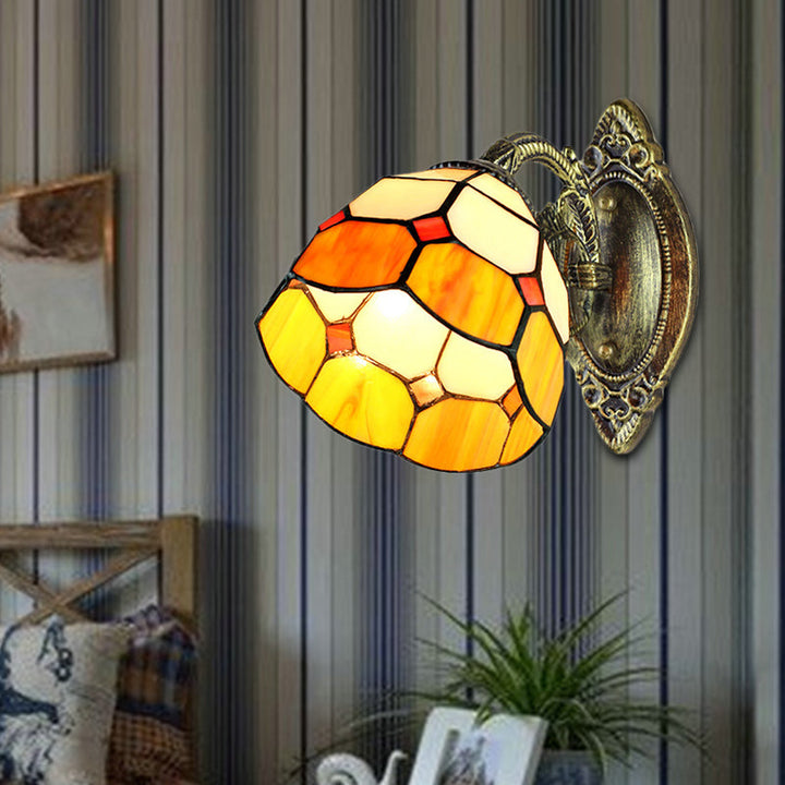 Lisslune | Arched Wall Light Tiffany Stained Glass 1 Head Wall Light Lamp Mounting in Yellow