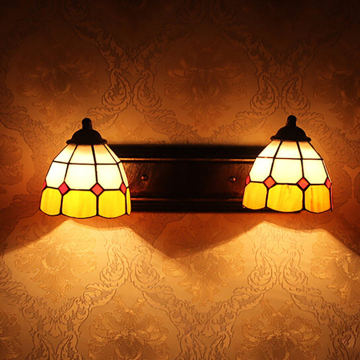 Lisslune | Layered Pattern Wall Lamp Baroque Yellow and White Glass 2 Heads Bronze Wall Mounted Light