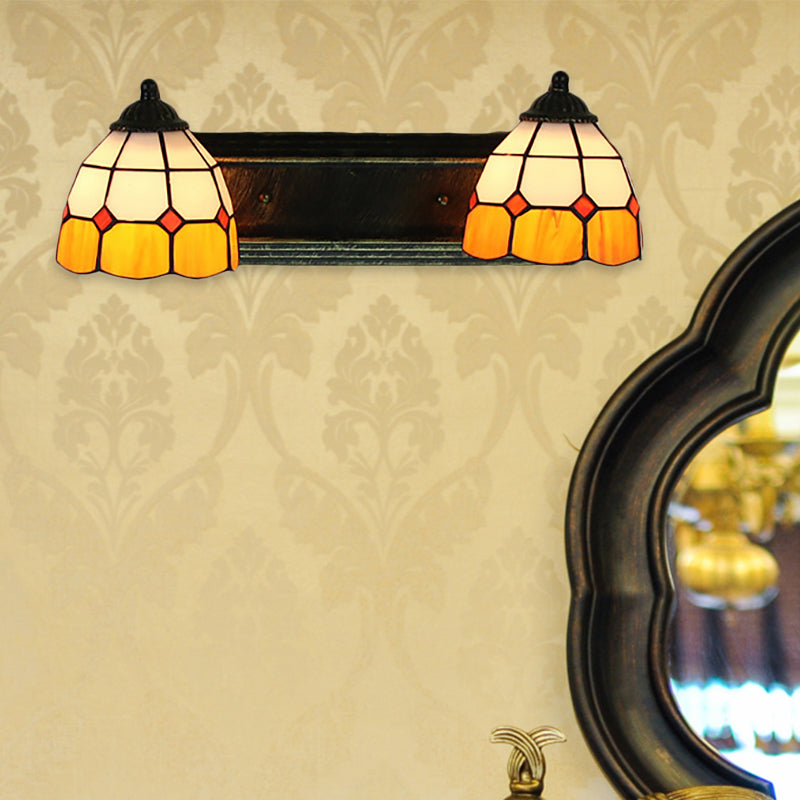 Lisslune | Layered Pattern Wall Lamp Baroque Yellow and White Glass 2 Heads Bronze Wall Mounted Light