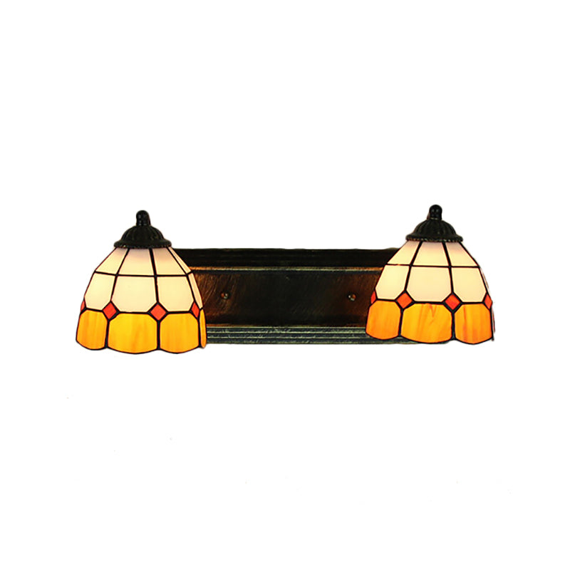 Lisslune | Layered Pattern Wall Lamp Baroque Yellow and White Glass 2 Heads Bronze Wall Mounted Light