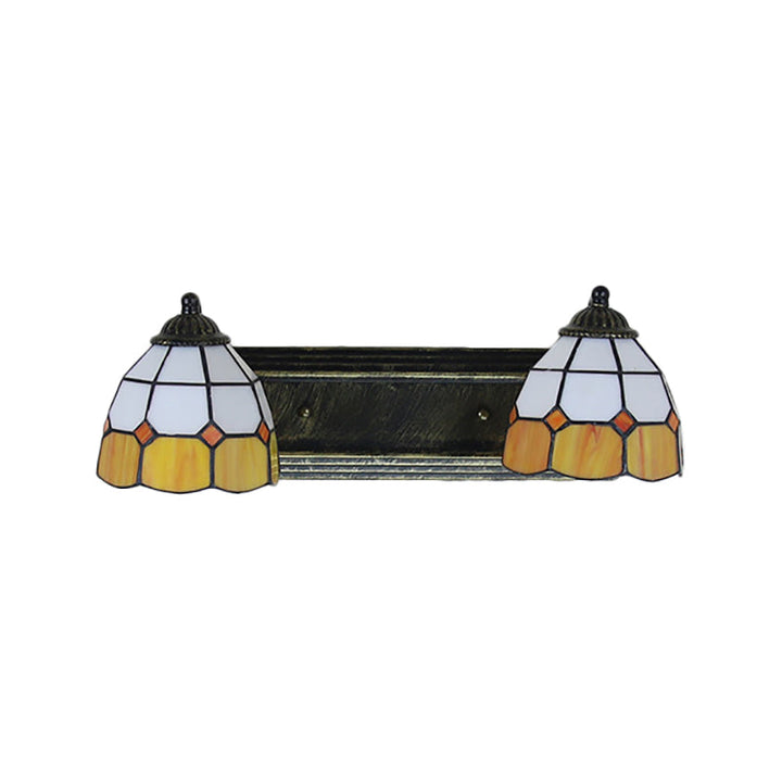 Lisslune | Layered Pattern Wall Lamp Baroque Yellow and White Glass 2 Heads Bronze Wall Mounted Light