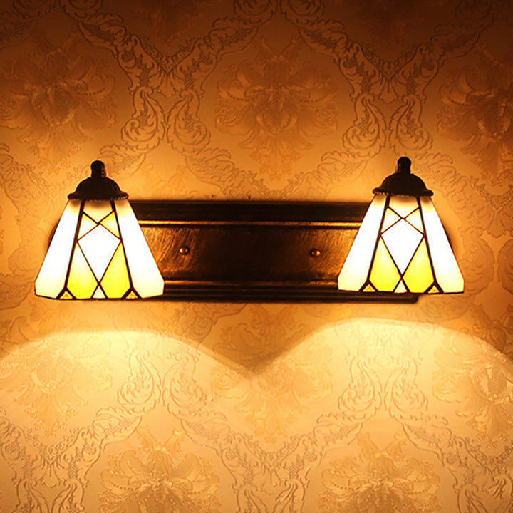 Lisslune | Yellow Glass Cone Wall Light Tiffany 2 Heads Bronze Wall Mount Light for Bedroom