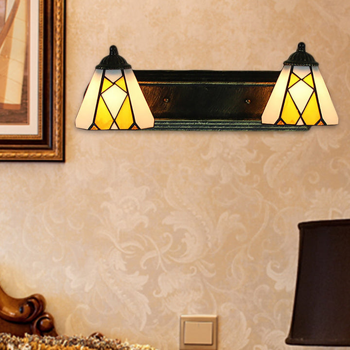 Lisslune | Yellow Glass Cone Wall Light Tiffany 2 Heads Bronze Wall Mount Light for Bedroom