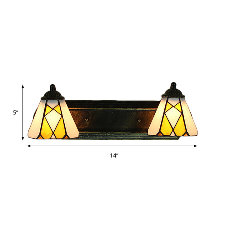Lisslune | Yellow Glass Cone Wall Light Tiffany 2 Heads Bronze Wall Mount Light for Bedroom
