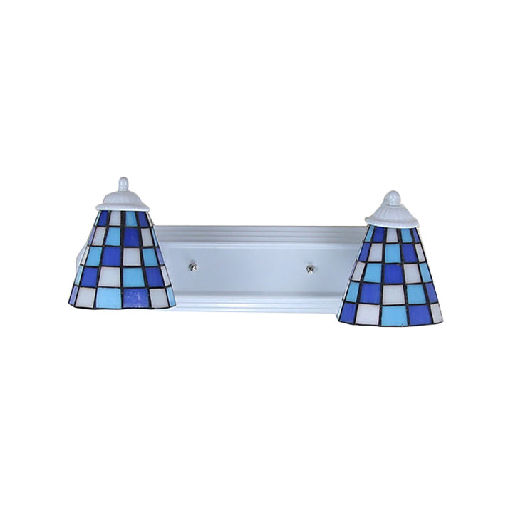 Lisslune | Conical blue glass wall-mounted light baroque 2 heads wall lamp with grid pattern
