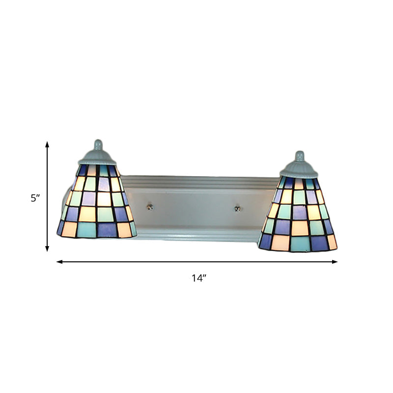 Lisslune | Conical blue glass wall-mounted light baroque 2 heads wall lamp with grid pattern