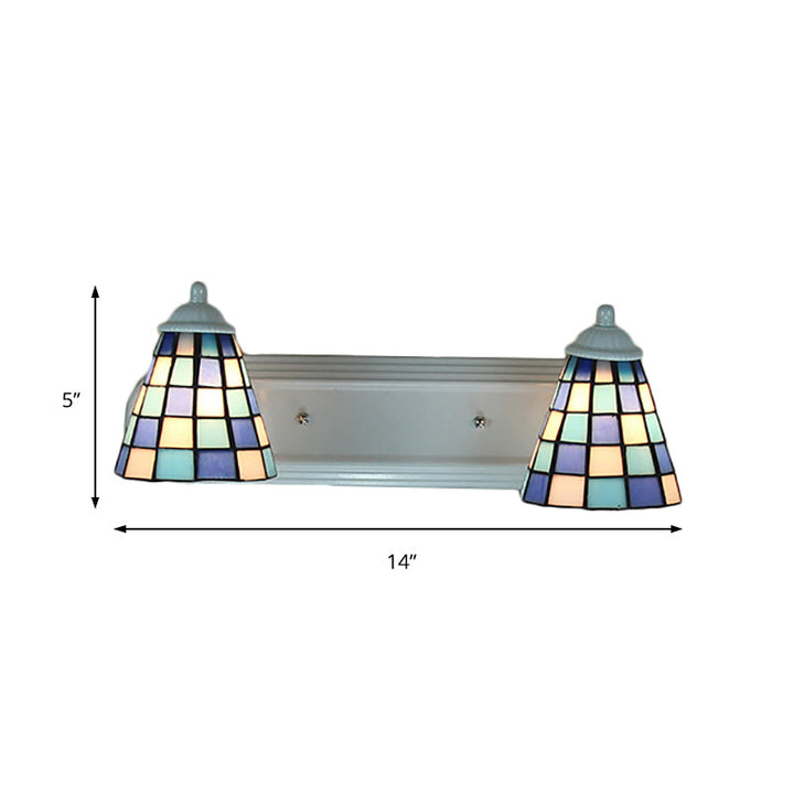 Lisslune | Conical blue glass wall-mounted light baroque 2 heads wall lamp with grid pattern