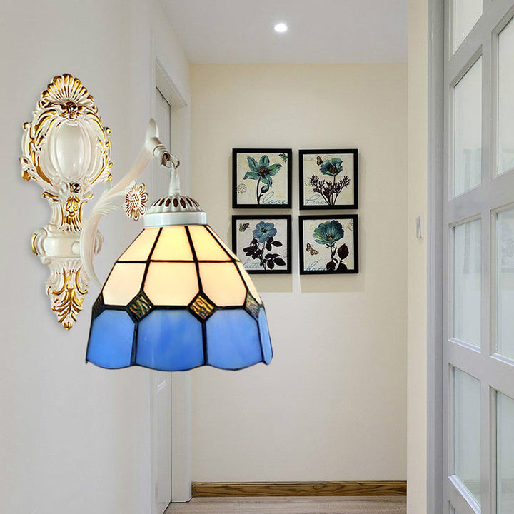Lisslune | 1 Light Dome Shaped Wall Light Retro Style Woven Glass Wall Lamp in White Finish for Hall