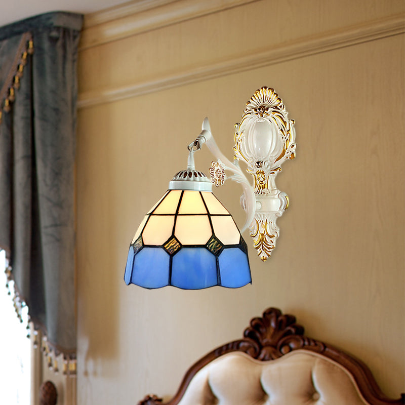 Lisslune | 1 Light Dome Shaped Wall Light Retro Style Woven Glass Wall Lamp in White Finish for Hall