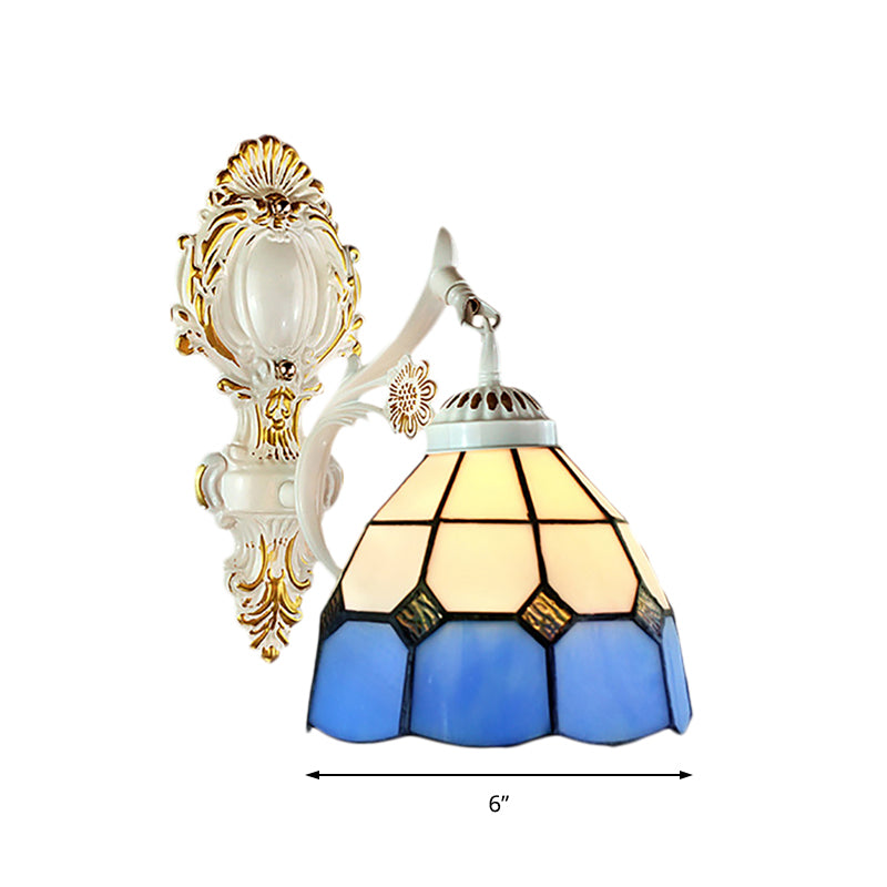 Lisslune | 1 Light Dome Shaped Wall Light Retro Style Woven Glass Wall Lamp in White Finish for Hall