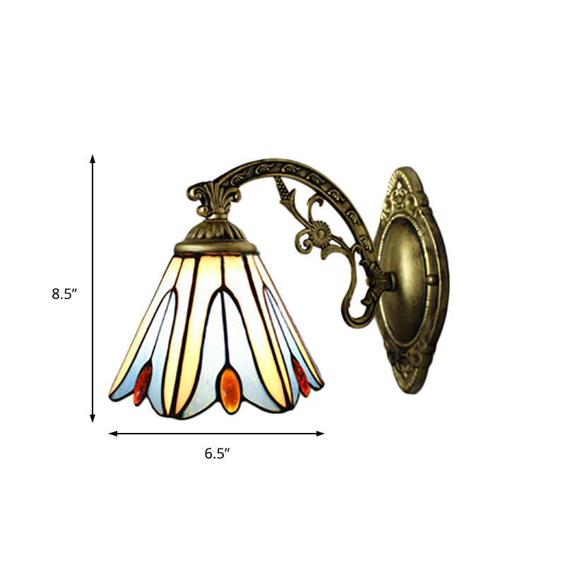 Lisslune | Vintage Bell Shade Wall Light Stained Glass 1 Light Wall Sconce in Blue for Bedroom Lighting