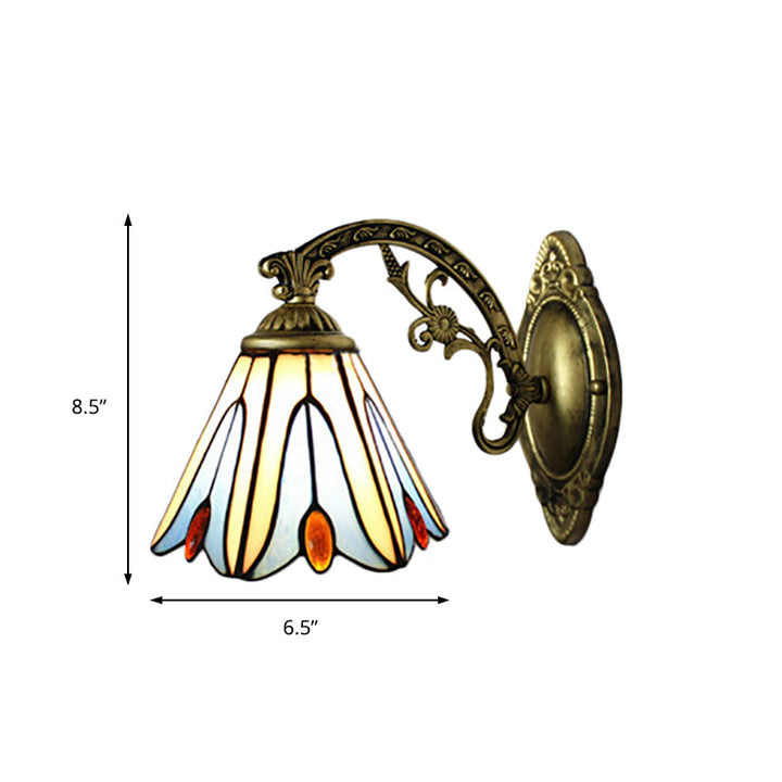 Lisslune | Vintage Bell Shade Wall Light Stained Glass 1 Light Wall Sconce in Blue for Bedroom Lighting