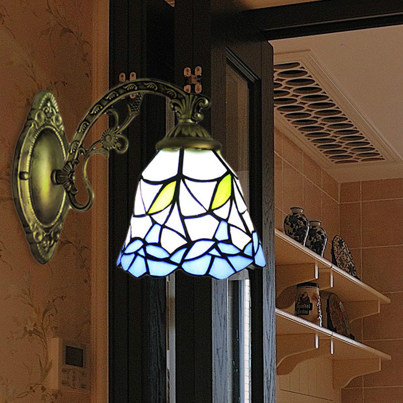 Skørter | Blue Bell Wall Mounted Light Rustic Colored Glass 1 Light Flower Wall Sconce Lighting for Corridor