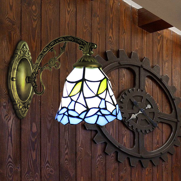 Skørter | Blue Bell Wall Mounted Light Rustic Colored Glass 1 Light Flower Wall Sconce Lighting for Corridor