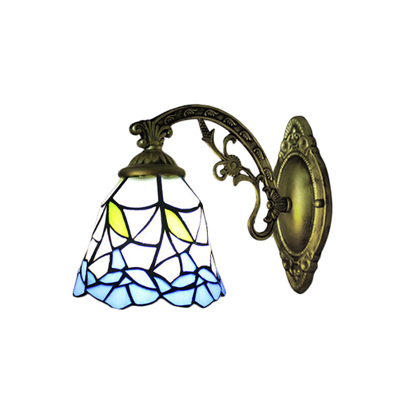 Skørter | Blue Bell Wall Mounted Light Rustic Colored Glass 1 Light Flower Wall Sconce Lighting for Corridor