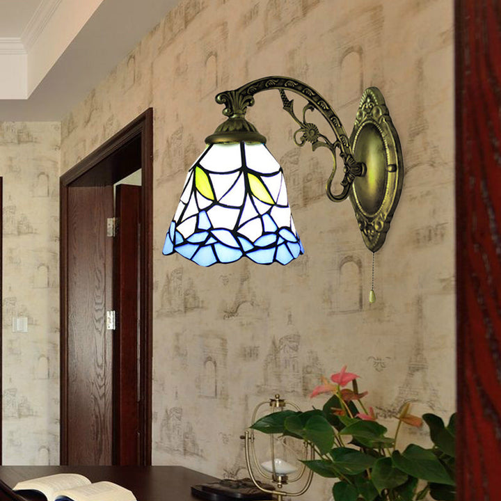 Skørter | Blue Bell Wall Mounted Light Rustic Colored Glass 1 Light Flower Wall Sconce Lighting for Corridor