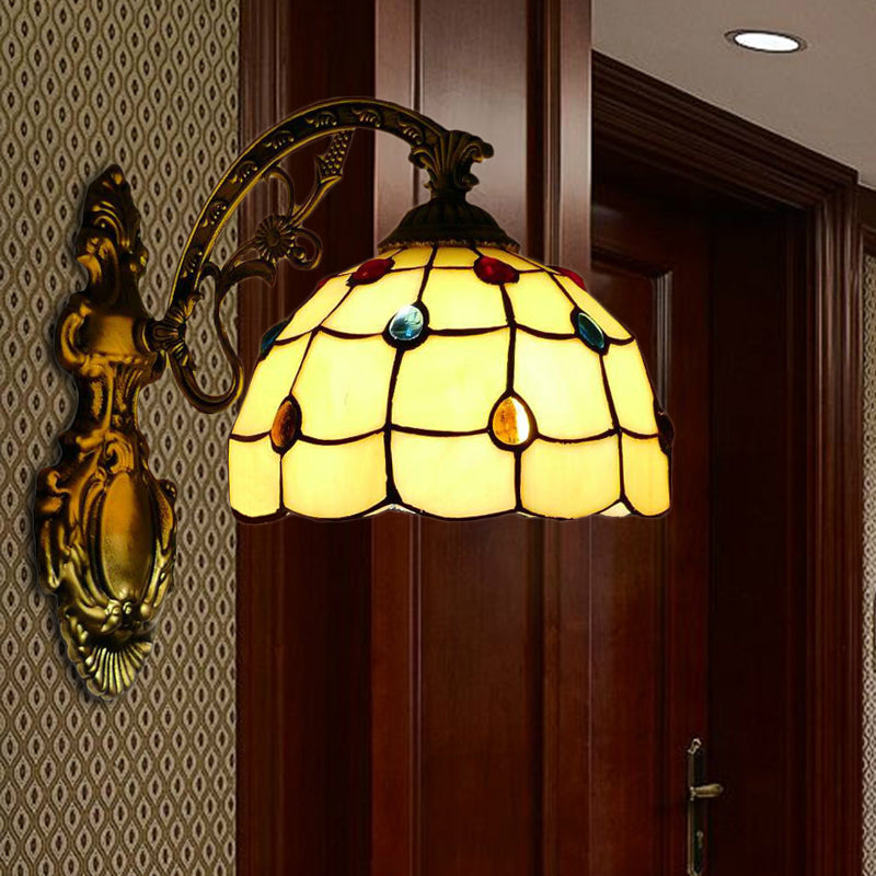 Lisslune | Yellow Wall Light Tiffany Stained Glass 1 Light Decorative Wall Lamp with Bowl Shade