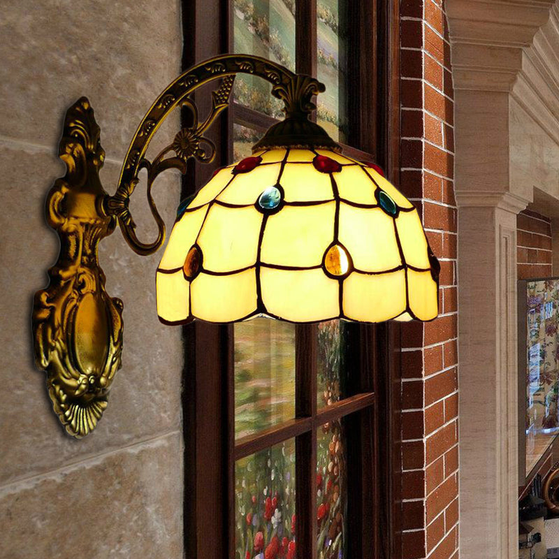 Lisslune | Yellow Wall Light Tiffany Stained Glass 1 Light Decorative Wall Lamp with Bowl Shade