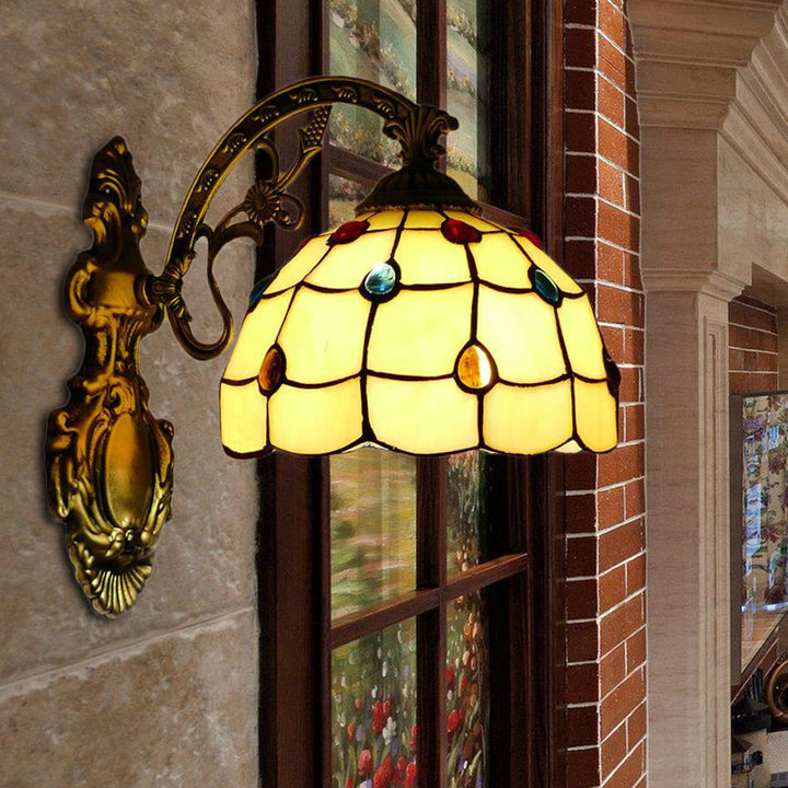 Lisslune | Yellow Wall Light Tiffany Stained Glass 1 Light Decorative Wall Lamp with Bowl Shade