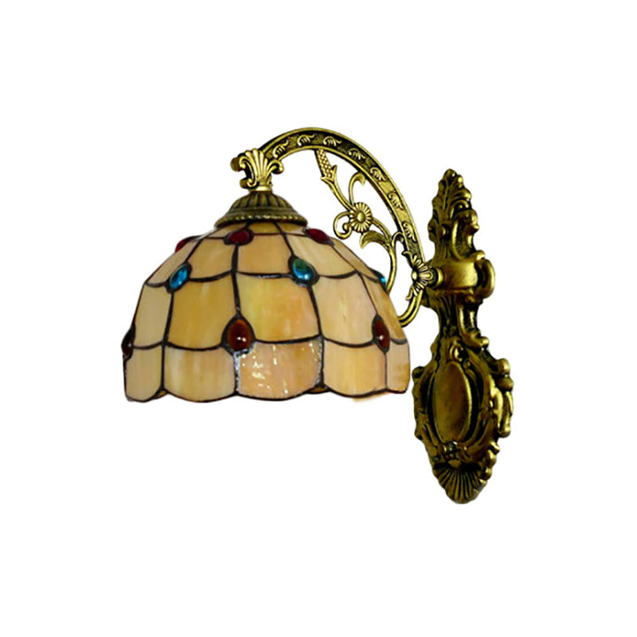 Lisslune | Yellow Wall Light Tiffany Stained Glass 1 Light Decorative Wall Lamp with Bowl Shade