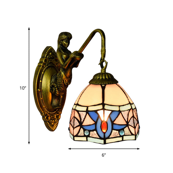 Lisslune | Tiffany Bowl Wall Lamp Beige Glass 1 Head Sconces Light with Mermaid Decoration