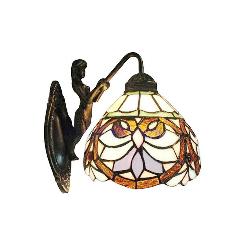 Lisslune | Victorian Dome Wall Light 1 Head Beige Glass Wall Lamp with Floral Pattern