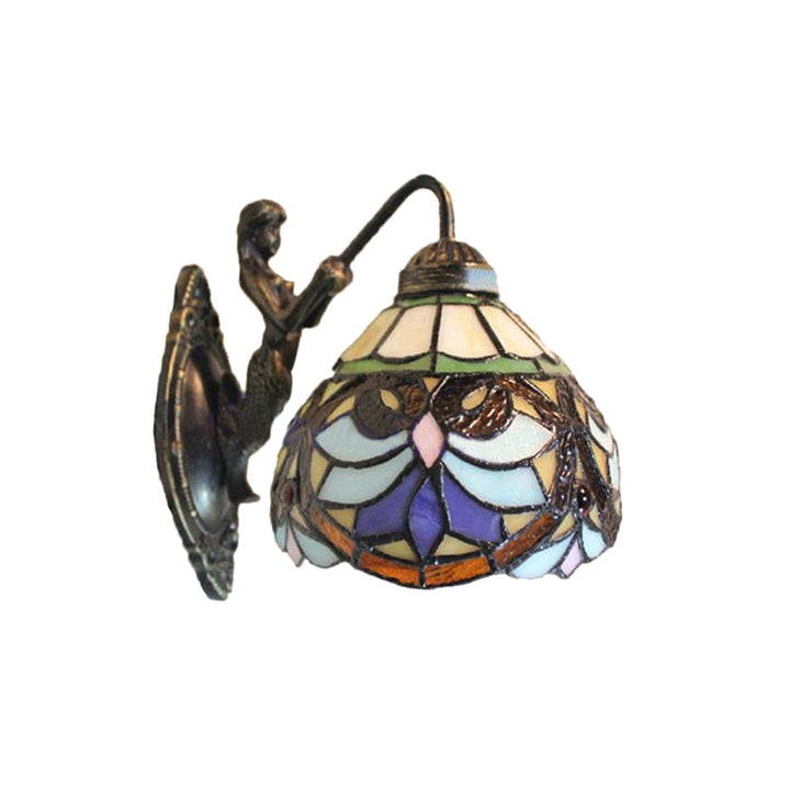 Lisslune | Victorian Dome Wall Light 1 Head Beige Glass Wall Lamp with Floral Pattern