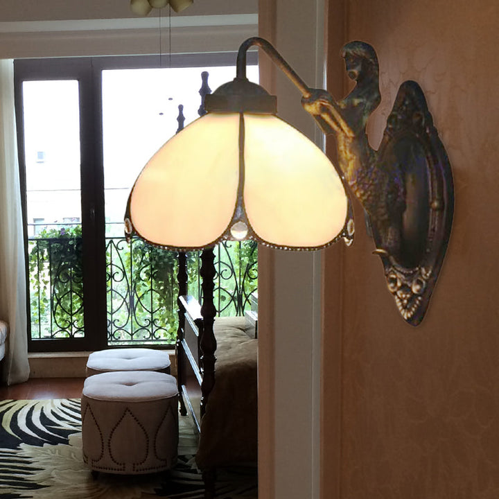Lisslune | Petal Wall Lamp Fixture Tiffany Beige Glass 1 Main Chandelier Light with Mermaid Decoration for Hallway