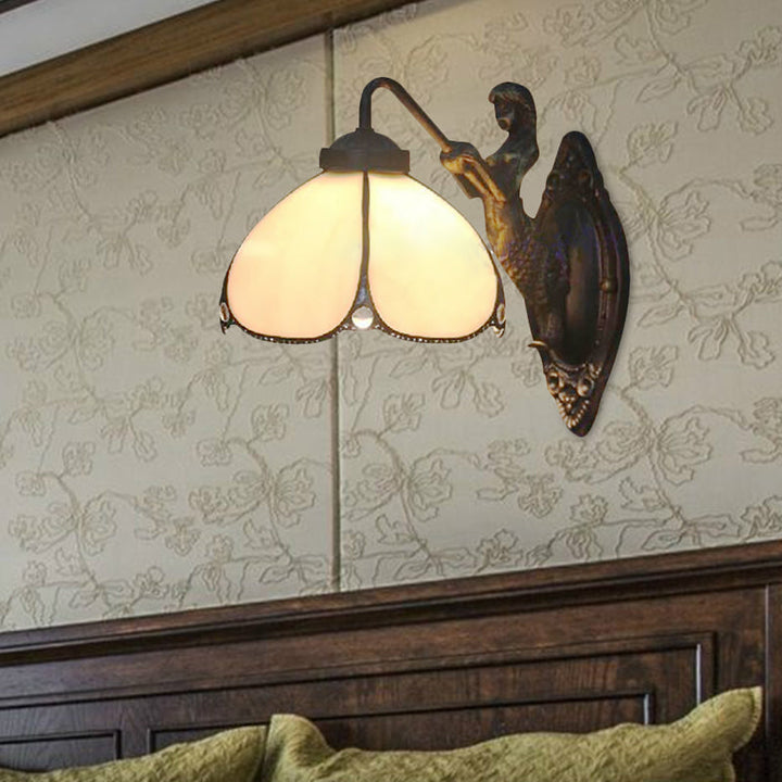 Lisslune | Petal Wall Lamp Fixture Tiffany Beige Glass 1 Main Chandelier Light with Mermaid Decoration for Hallway
