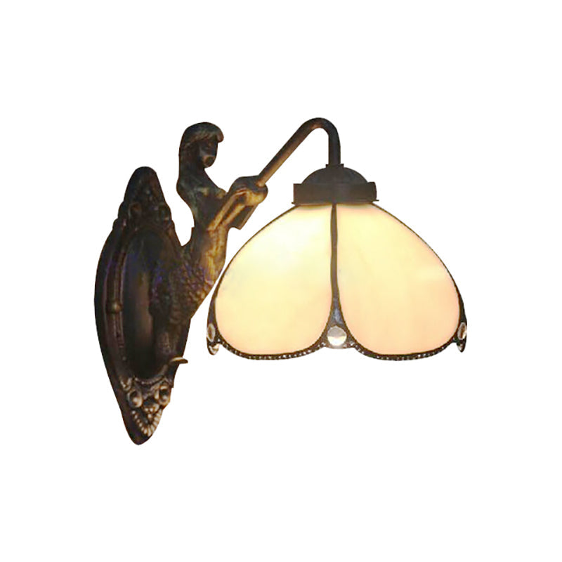 Lisslune | Petal Wall Lamp Fixture Tiffany Beige Glass 1 Main Chandelier Light with Mermaid Decoration for Hallway