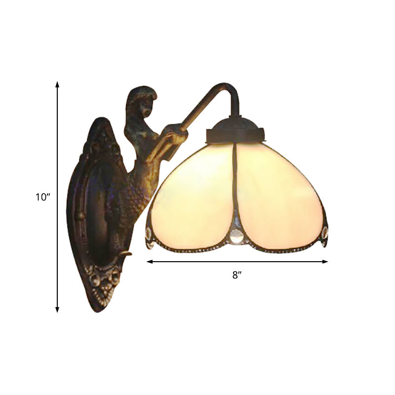 Lisslune | Petal Wall Lamp Fixture Tiffany Beige Glass 1 Main Chandelier Light with Mermaid Decoration for Hallway