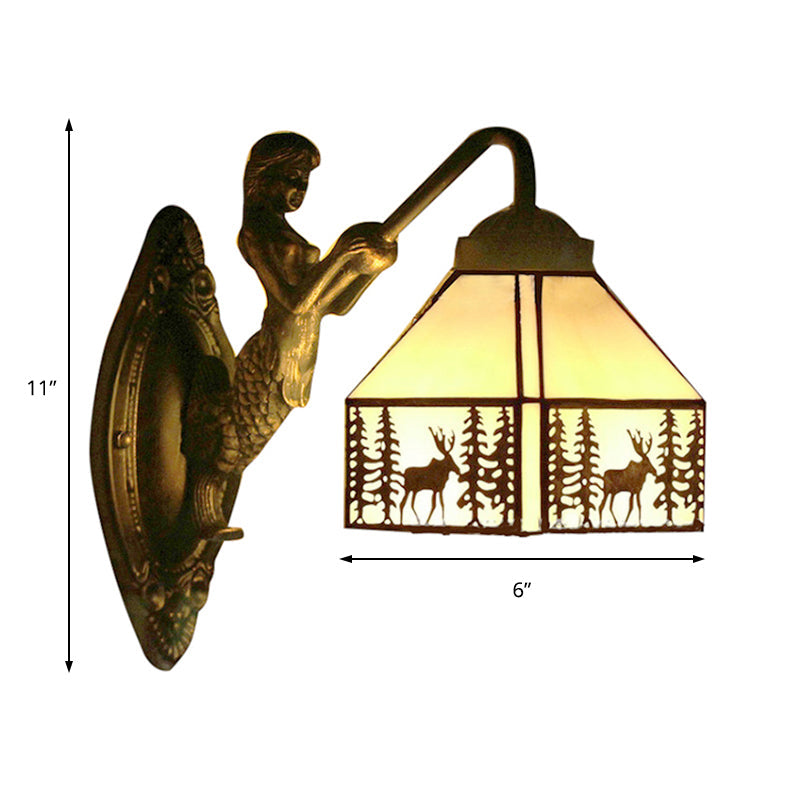 Lisslune | Small House Wall Mounted Light Retro Stained Glass 1 Light Wall Lighting with Mermaid Decoration