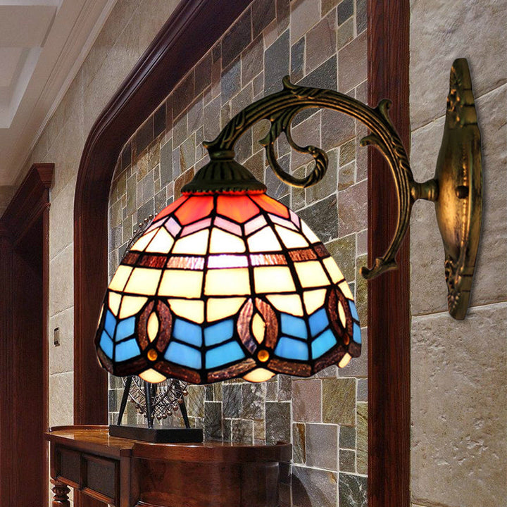 Lisslune | Blue Bowl Lamp Wall Lamp Retro Stained Glass 1 Light Wall Mounted Lamp