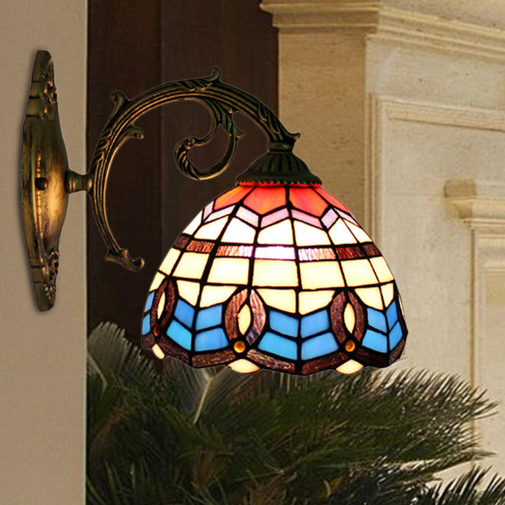 Lisslune | Blue Bowl Lamp Wall Lamp Retro Stained Glass 1 Light Wall Mounted Lamp