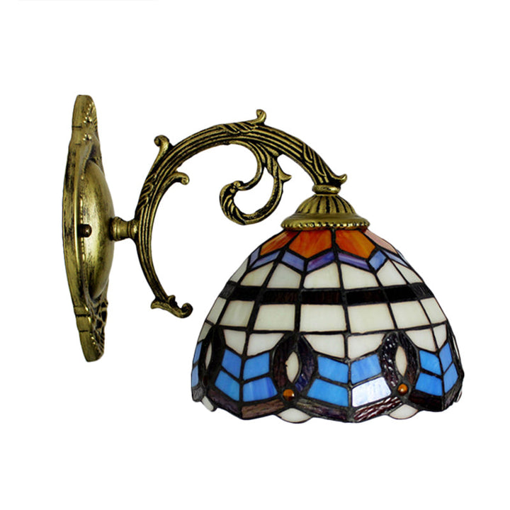 Lisslune | Blue Bowl Lamp Wall Lamp Retro Stained Glass 1 Light Wall Mounted Lamp