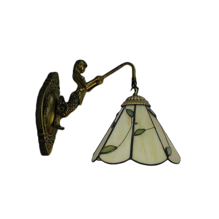 Lisslune | Green Glass Lily Wall Mounted Light Tiffany 1 Head Antique Brass Wall Light for Hallway