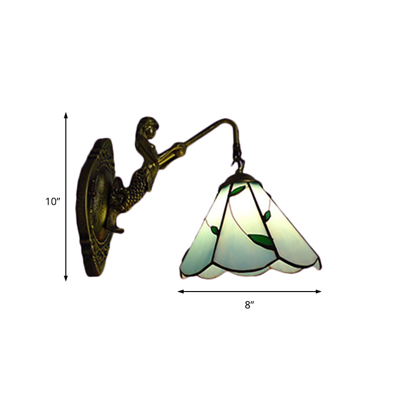 Lisslune | Green Glass Lily Wall Mounted Light Tiffany 1 Head Antique Brass Wall Light for Hallway