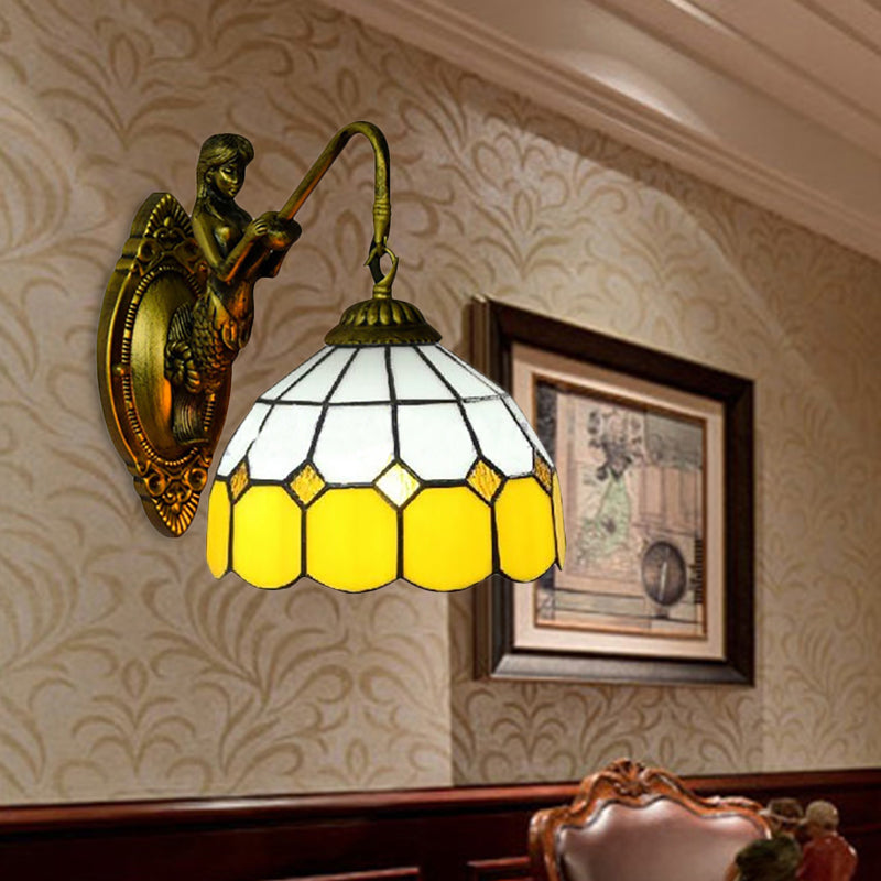 Lisslune | Grit cartridges Sconce Light Baroque Yellow and White Glass 1 Head Brass Wall Mount Light