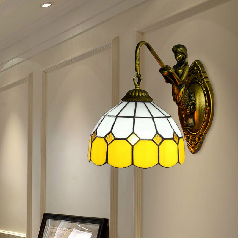 Lisslune | Grit cartridges Sconce Light Baroque Yellow and White Glass 1 Head Brass Wall Mount Light