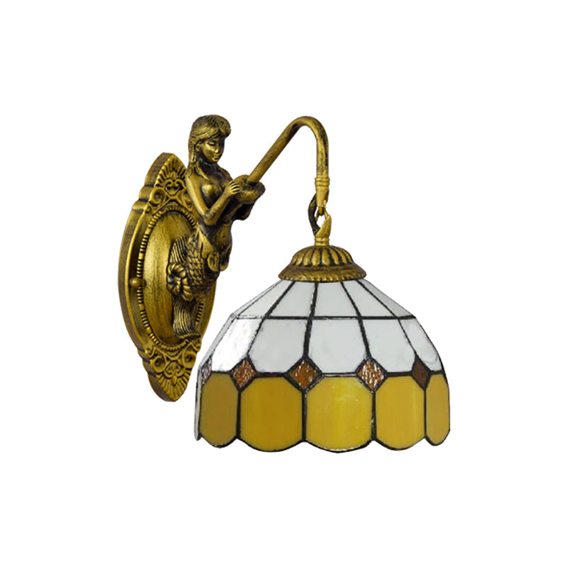 Lisslune | Grit cartridges Sconce Light Baroque Yellow and White Glass 1 Head Brass Wall Mount Light