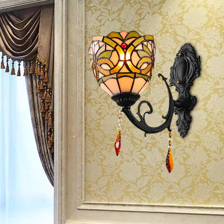 Lisslune | Lodge Bowl Shade Wall Lamp Lighting Fixture Colored Glass 1-Light Crystal Lighting Fixture