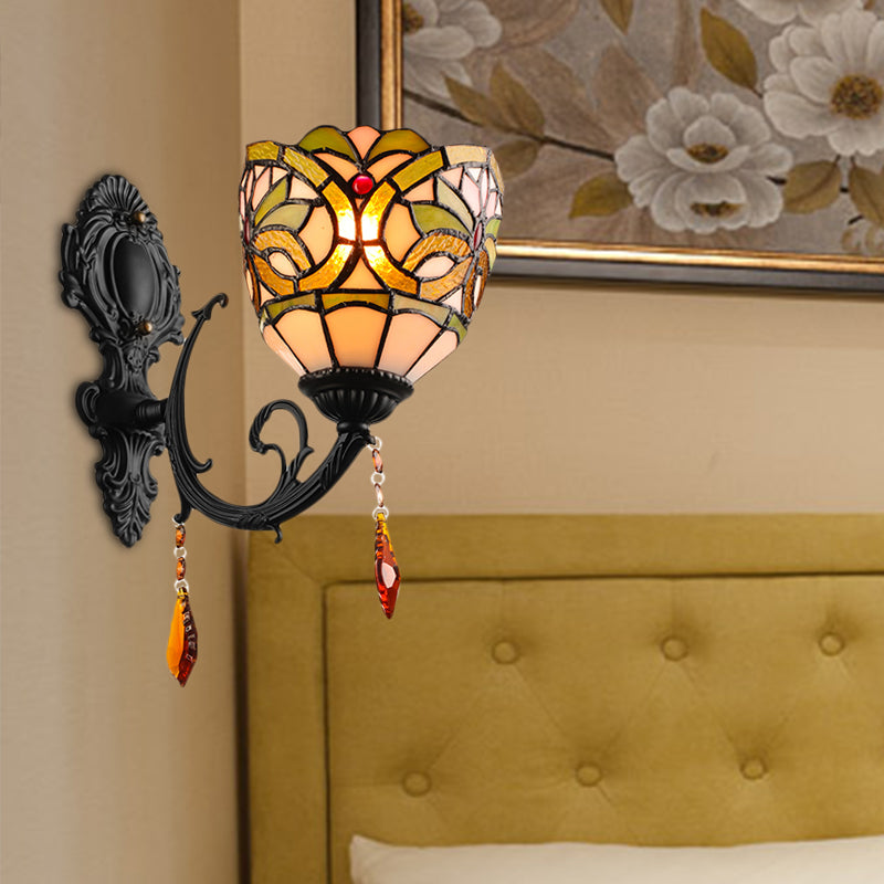 Lisslune | Lodge Bowl Shade Wall Lamp Lighting Fixture Colored Glass 1-Light Crystal Lighting Fixture