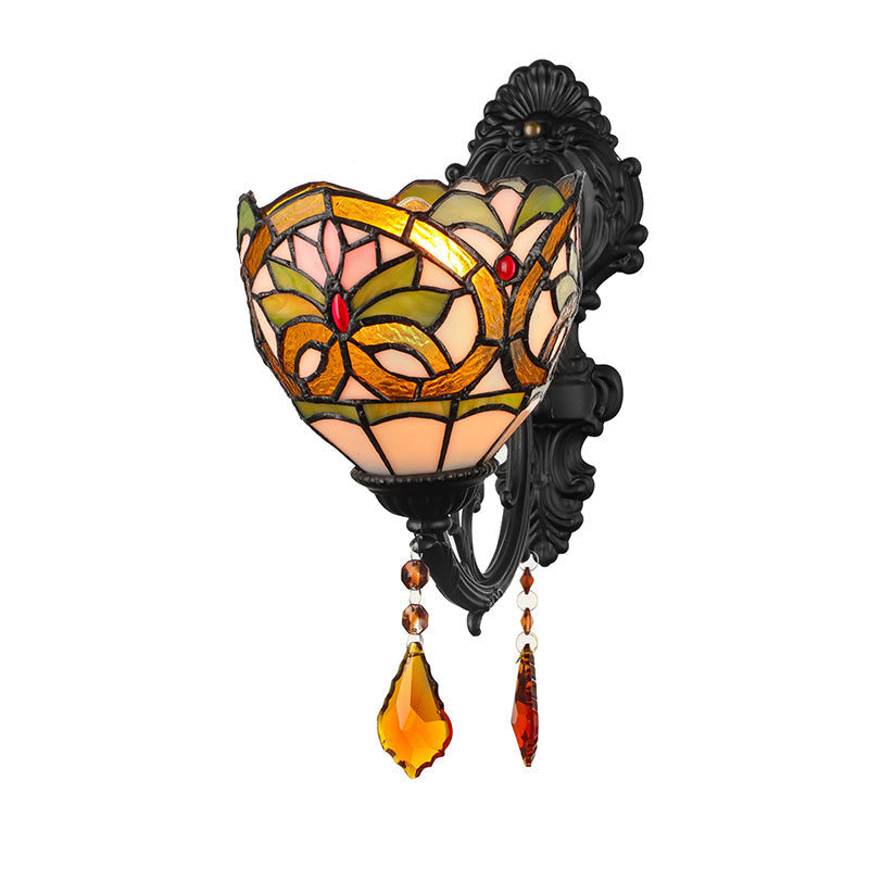 Lisslune | Lodge Bowl Shade Wall Lamp Lighting Fixture Colored Glass 1-Light Crystal Lighting Fixture