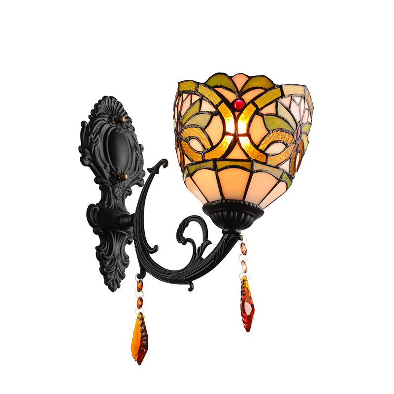 Lisslune | Lodge Bowl Shade Wall Lamp Lighting Fixture Colored Glass 1-Light Crystal Lighting Fixture