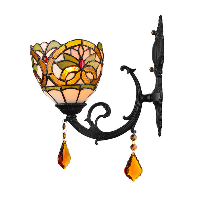 Lisslune | Lodge Bowl Shade Wall Lamp Lighting Fixture Colored Glass 1-Light Crystal Lighting Fixture
