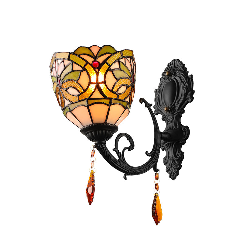 Lisslune | Lodge Bowl Shade Wall Lamp Lighting Fixture Colored Glass 1-Light Crystal Lighting Fixture